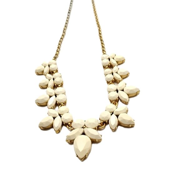 J. Crew Ivory Color Floral Statement Necklace Gold Tone Chain - Picture 7 of 12